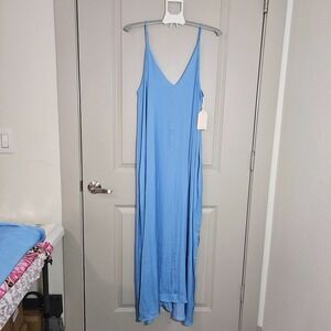 NEW Van Winkle & Co Tank Maxi Nightgown Women XL Soft Blue Satin